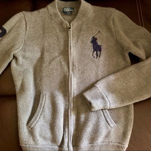 Ralph Lauren Boy's Big Pony Grey Zip Up Sweater